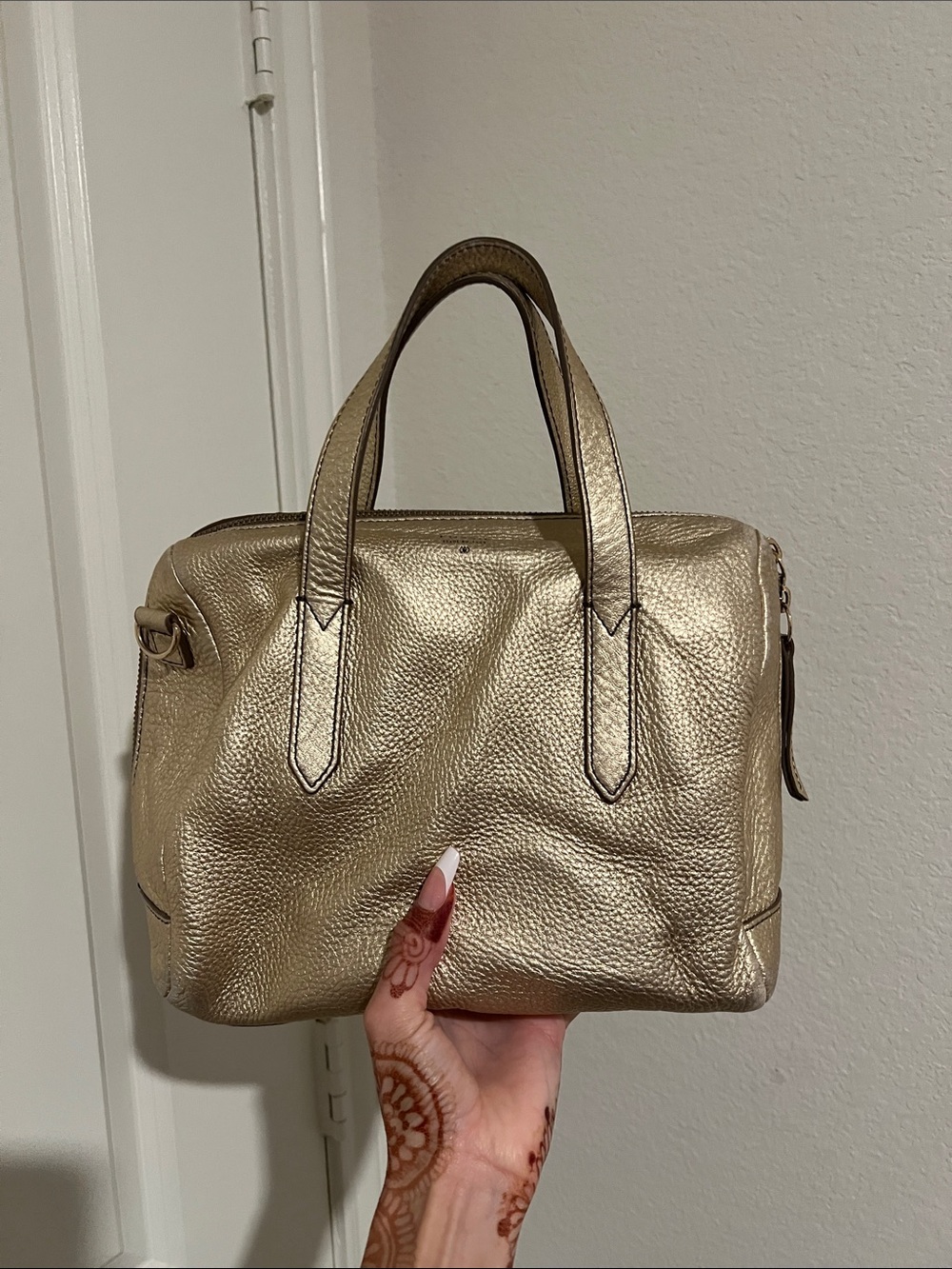 Fossil metallic leather duffle